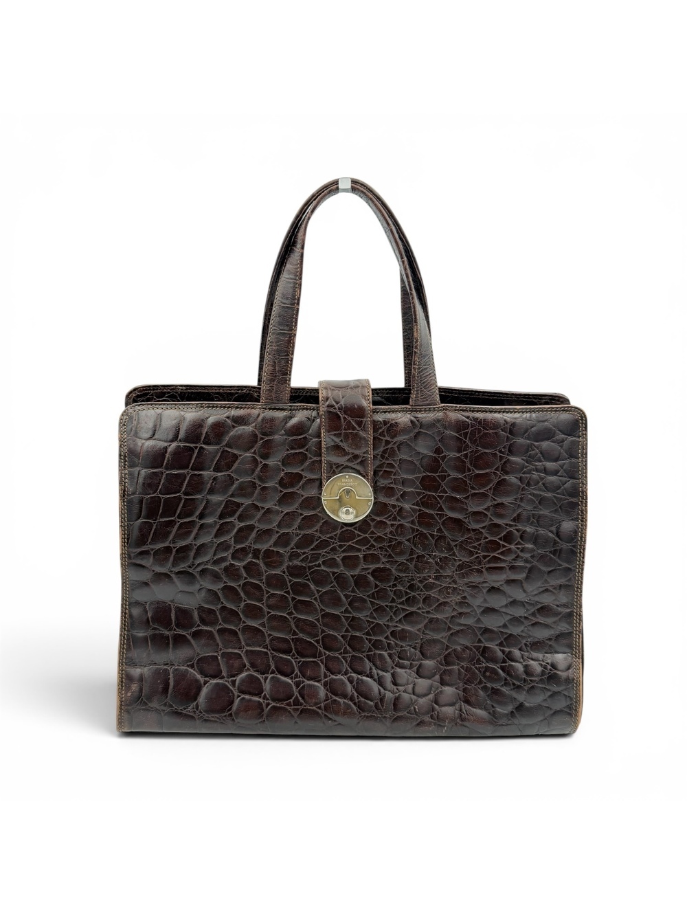 Vtg Francesco Biasia Genuine Leather Crocodile Embossed Tote Bag Made in Italy
